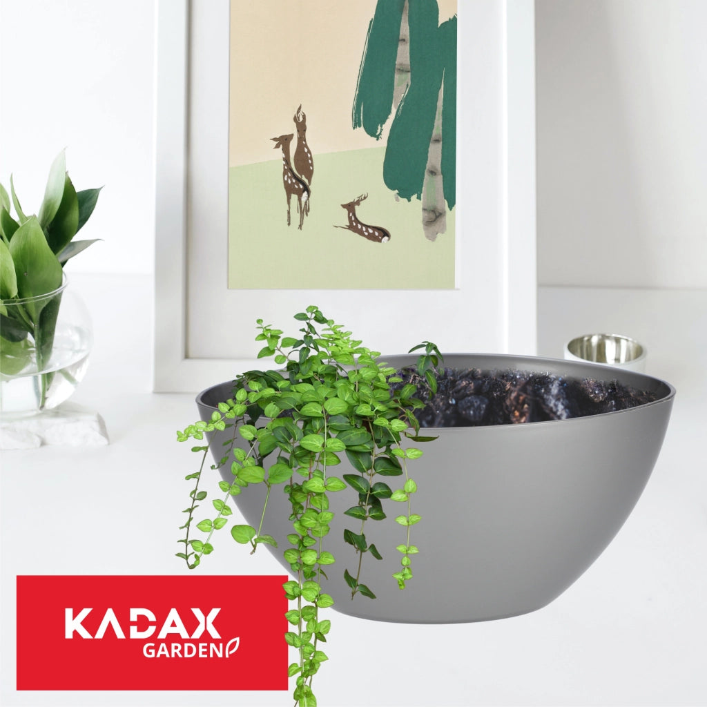 Vaso da fiori KADAX ovale da 38 cm con coperchio in plastica argentata
