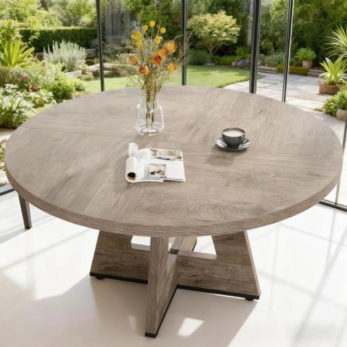 Tavolo da pranzo rotondo stile farmhouse 120 cm grigio in legno ingegnerizzato per 4 persone