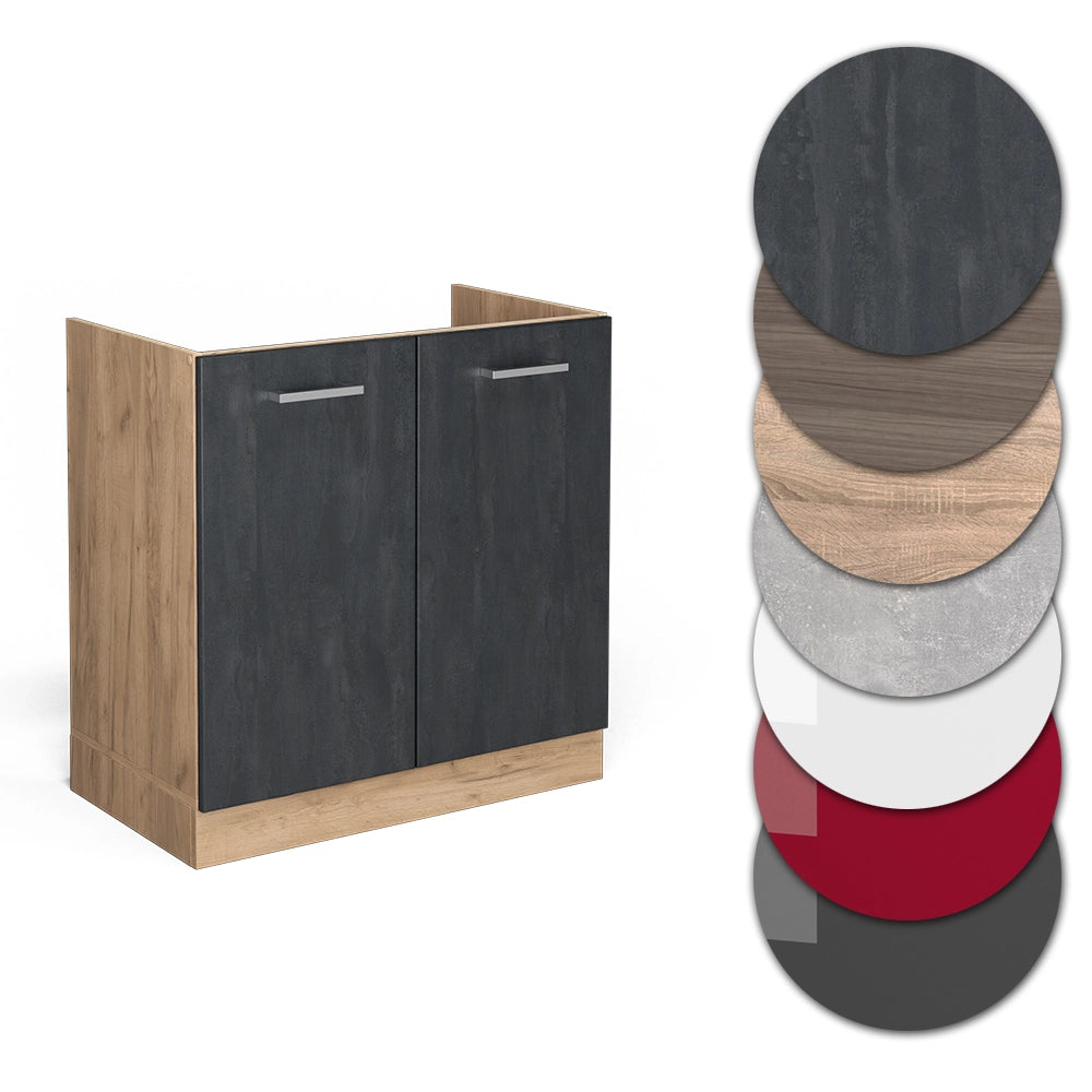 Mobile lavello cucina R-Line Calce nera/Rovere dorato 80 cm senza piano di lavoro Vicco