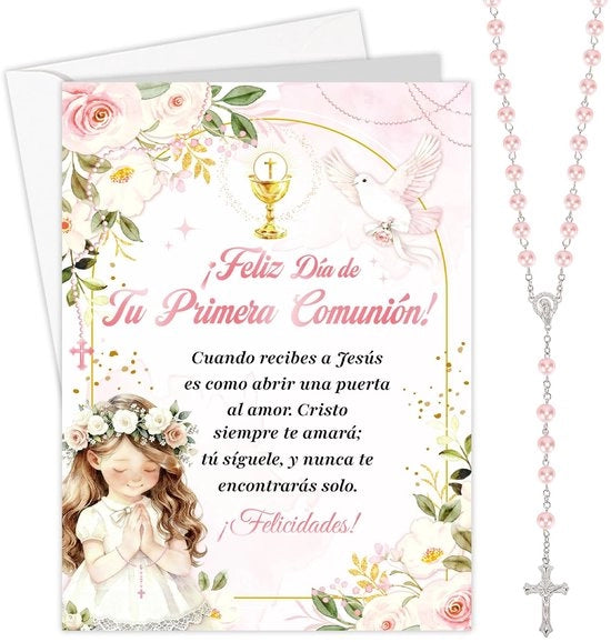 Carta di auguri per bambine - Carta di auguri per la prima comunione - Regali - Carte di auguri per il compleanno - Carte di auguri bianche