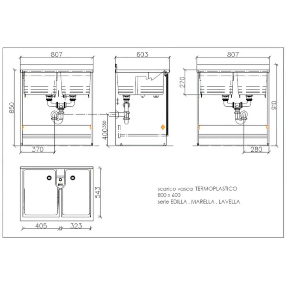 Mobile lavatoio 60x80 cm bianco con vasca in termoplastico, fondo salvagoccia e asse in termoplastico | Lavella