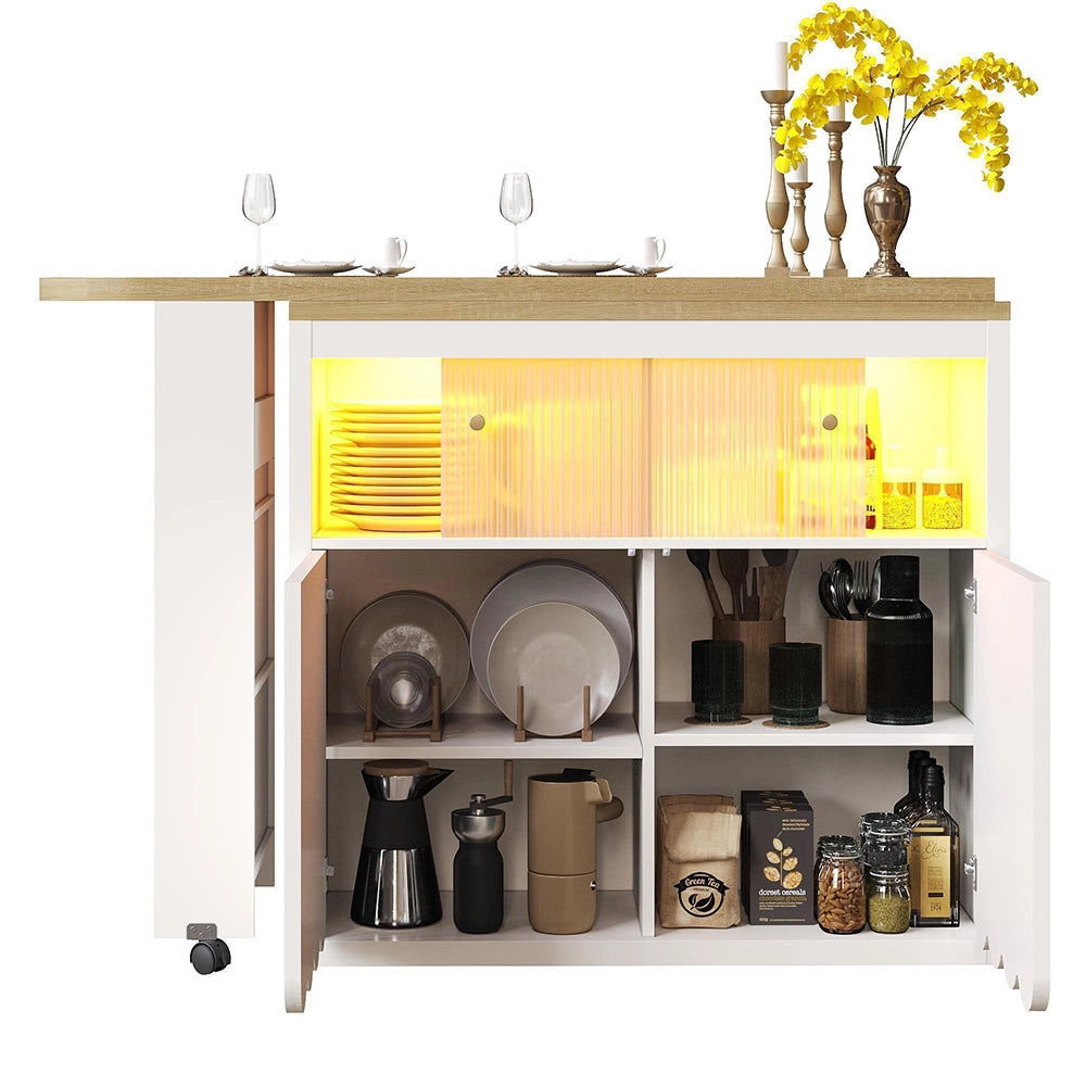 Tavolo bar estensibile - Xylo - con ripiano LED bianco 135-205x39x100cm
