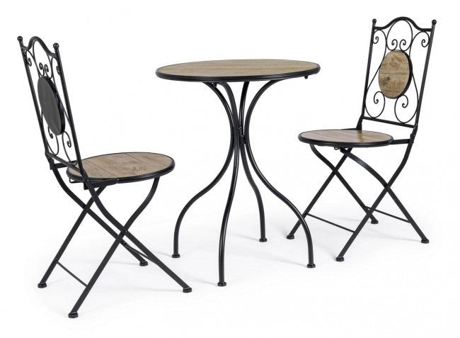 Set Tavolino e 2 Sedie Pieghevoli da Giardino Kansas in Metallo