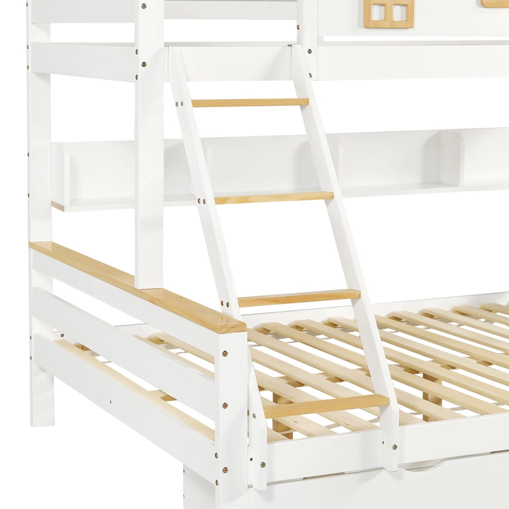 Letto a castello per bambini con finestrelle; cassetti e scala inclinata; 90x200 e 140x200 cm