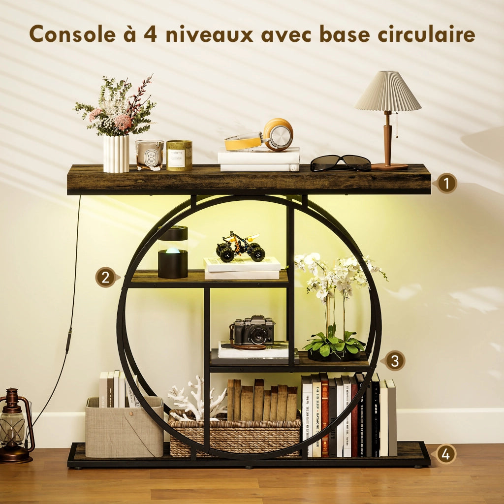 Mobile console con illuminazione LED ¨C zephmum ¨C marrone rurale e nero, 100 cm