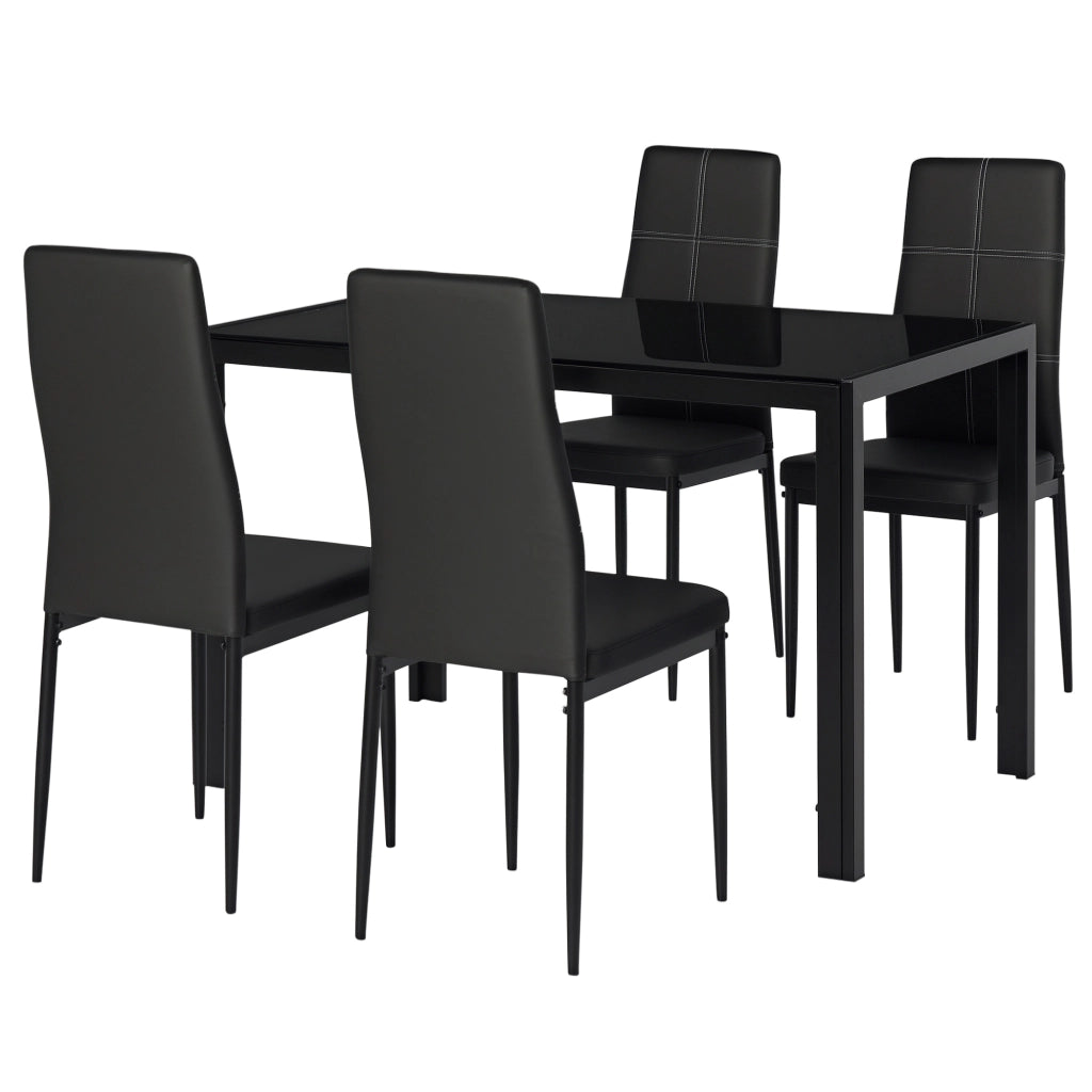 Set 5 Pezzi con 1 Tavolo e 4 Sedie per Cucina o Sala da Pranzo Nero