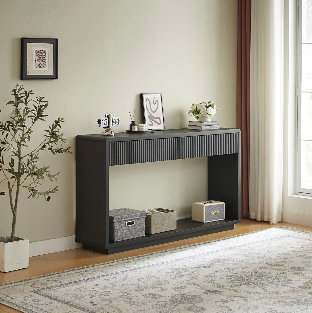 Tavolo consolle da ingresso 150 cm con 2 cassetti e ripiano aperto; nero