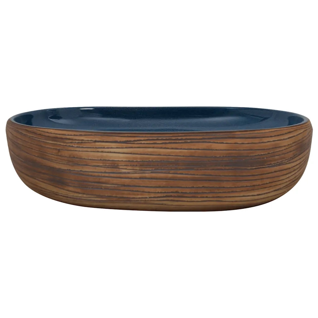 Lavabo da Appoggio Marrone e Blu Ovale 59x40x14 cm Ceramica CFW7108598