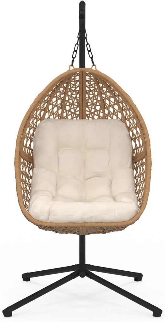 Poltrona Moon Traforata in Rattan con Cuscino Ecrù