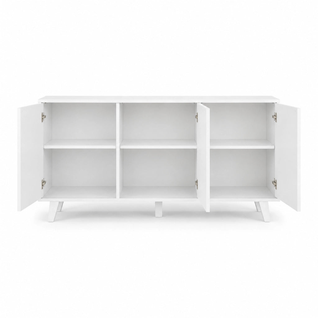 Mobiletto Credenza Moderna Con 3 Ante Senza Maniglie E Piedini Rialzati Per Ingresso Corridoio Soggiorno Salotto Zona Living 154 X 72 X 40 Cm Bianco