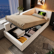 LETTO DA GIORNO Contenitore 90x190 cm in Velluto Beige con lampada da lettura e USB-C