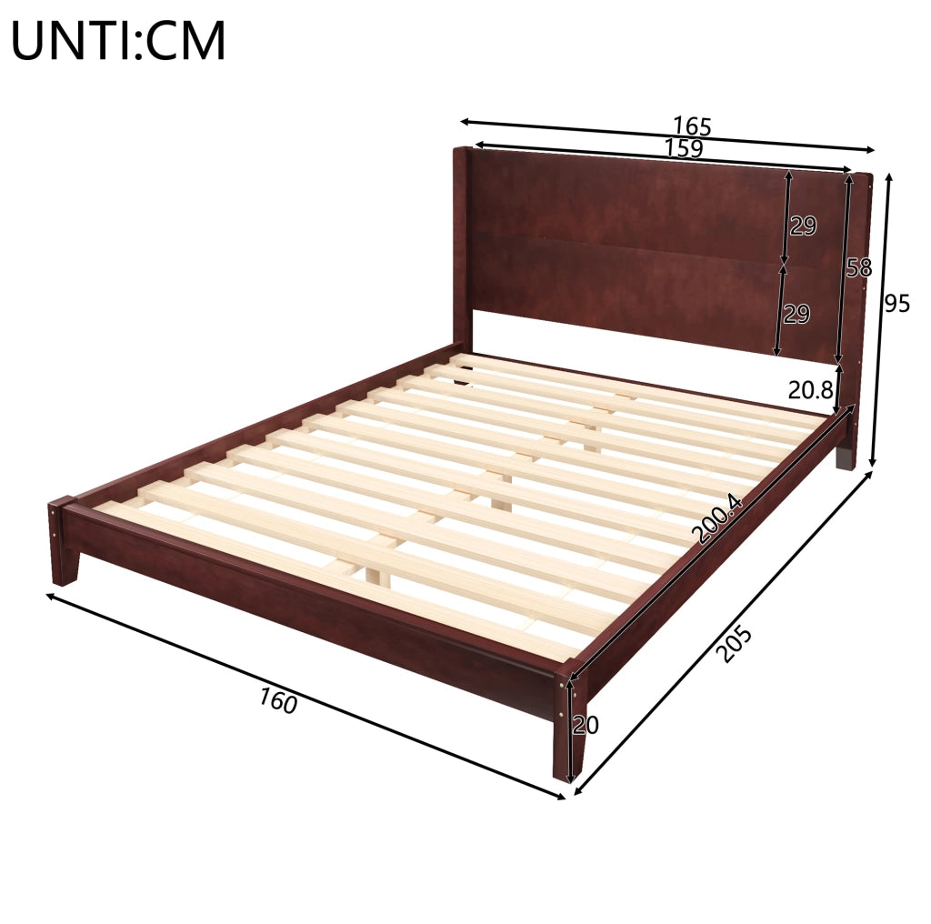 Letto matrimoniale 160x200 in legno con testiera e rete a doghe, marrone