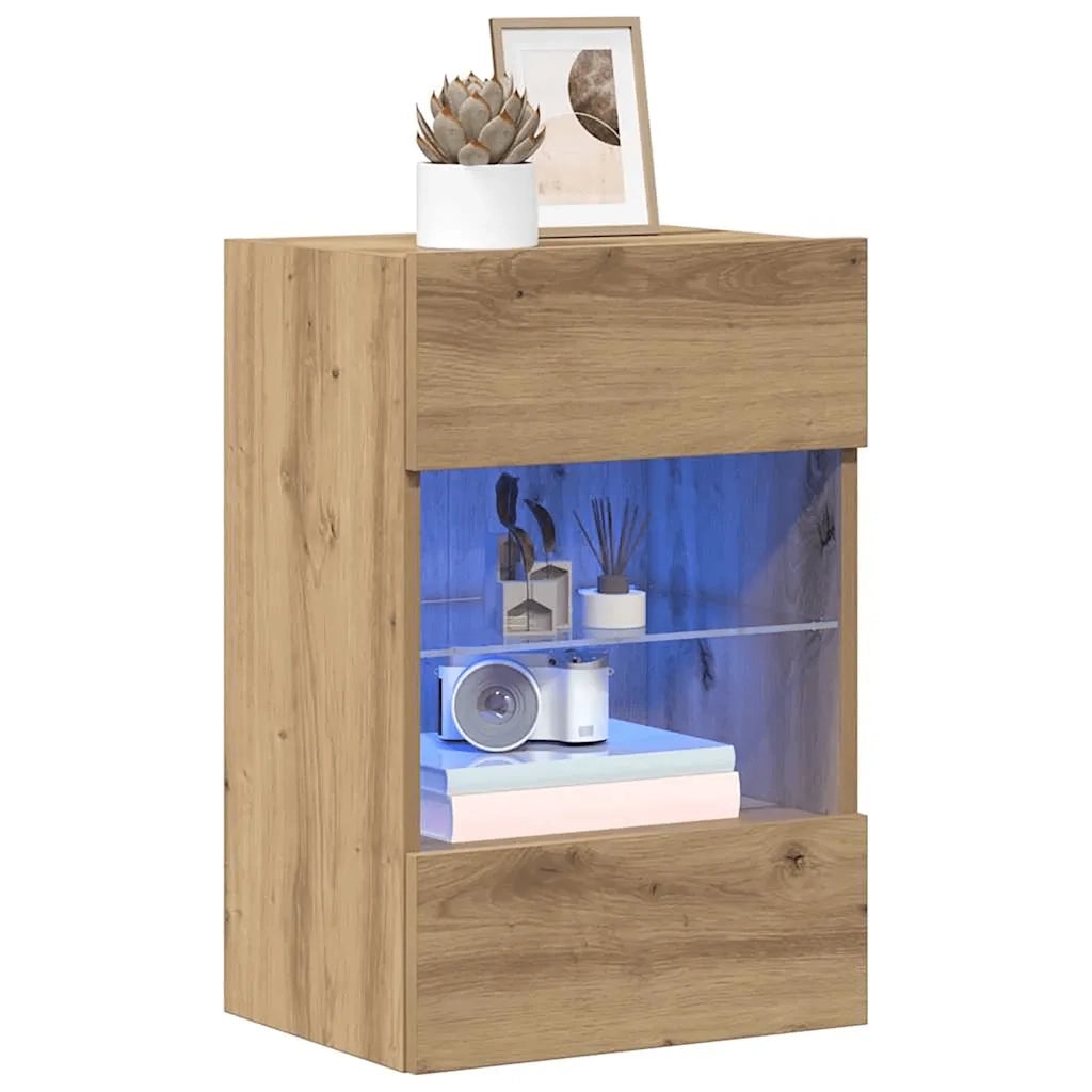 Mobili TV a Parete Luci LED 2pz Rovere Artigianale 40x30x60,5cm