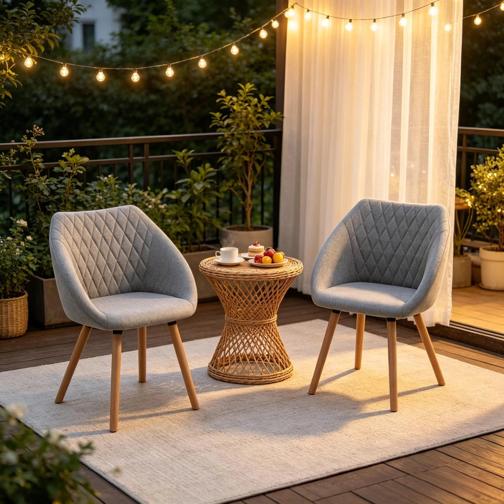 Sedia da pranzo Set da 2 con Braccioli Ergonomici e Schienale Imbottito, in Lino Grigio e Legno Naturale