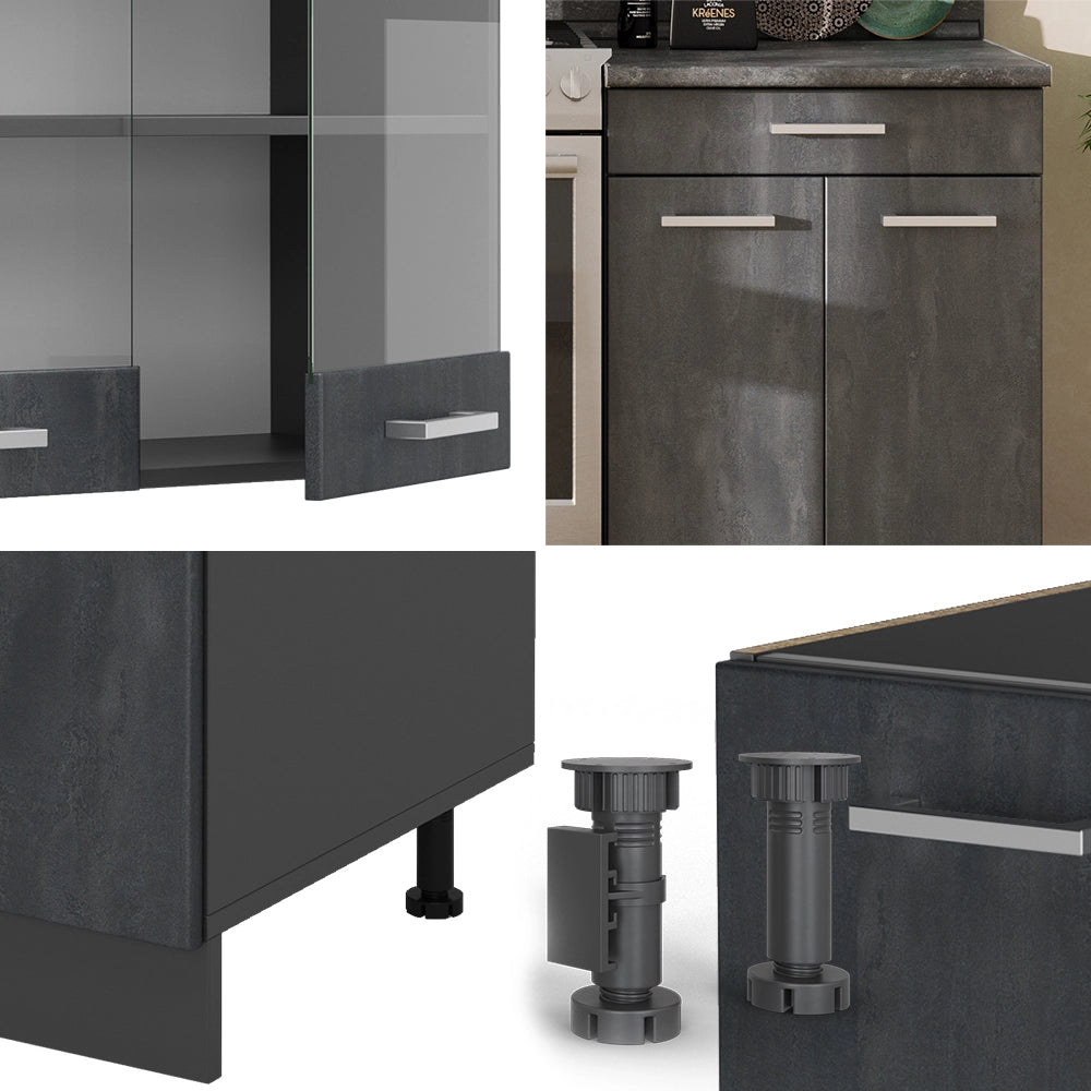 Cucina componibile R-Line Calce nera/Antracite 200 cm senza piano di lavoro Vicco