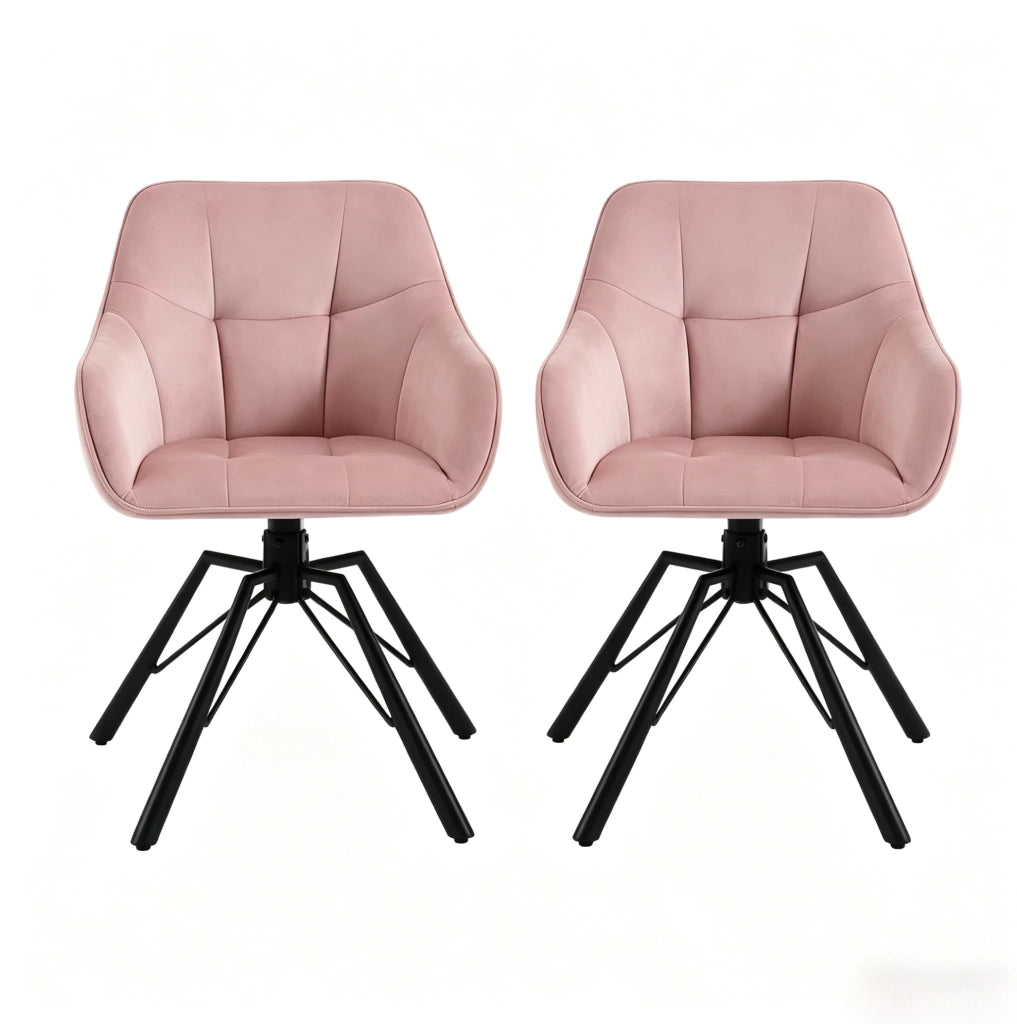 Set di 2 sedie girevoli in velluto rosa con braccioli