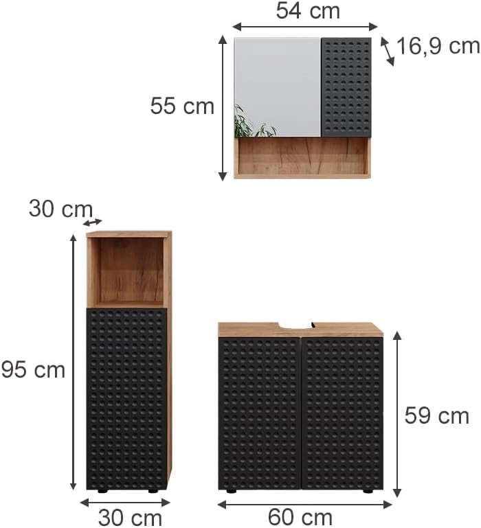 Set mobili bagno Irma, Antracite puntinato, 3 parti