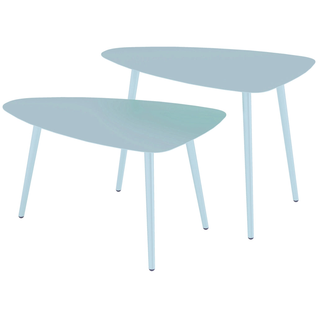 Tavolino da esterno triangolare impilabile ¨C zephmum ¨C blu chiaro, acciaio, 2 pezzi