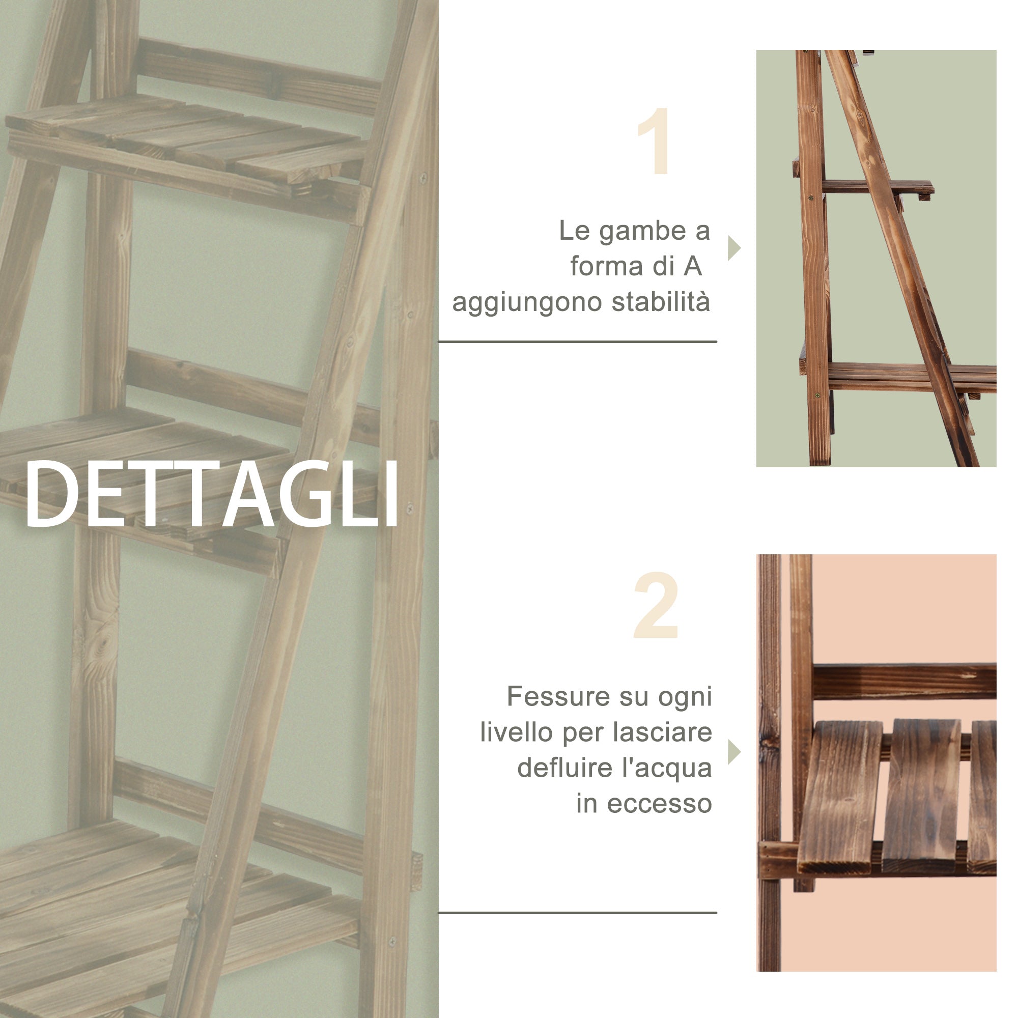 Scaffale Portapiante Pieghevole da Giardino 80x37x93 cm in Legno di Abete
