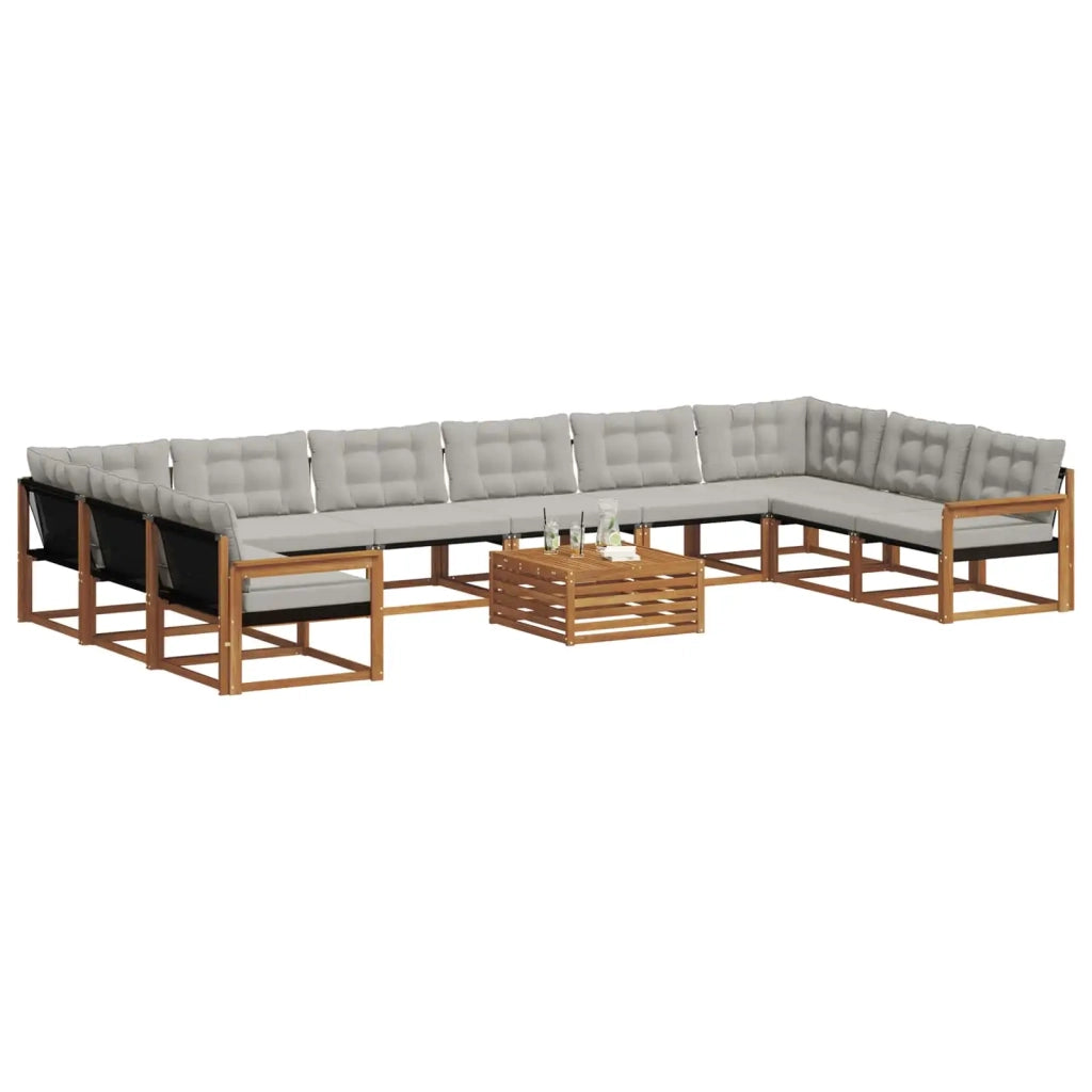 Set di divani da esterno 11 pcs Grigio Naturale e Chiaro
