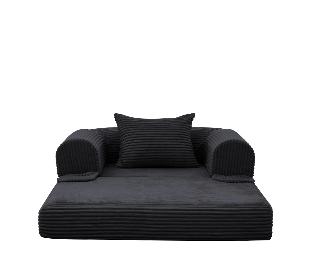 Poltrona letto singola trasformabile 2 in 1 in tessuto a coste nera