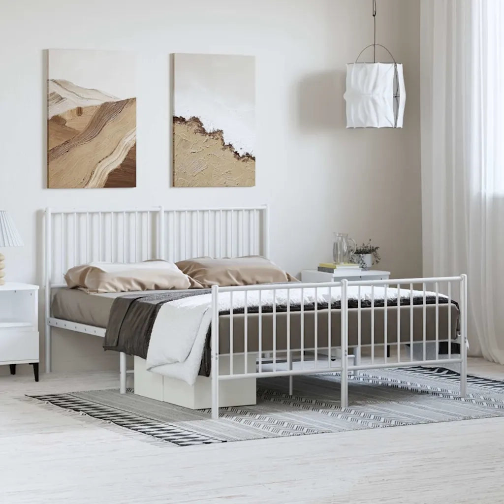 Giroletto con Testiera e Pediera Metallo Bianco 135x190 cm 350948