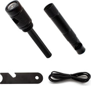 Kit di sopravvivenza 6 in 1 - Accendino da campeggio con lanyard e fischietto - Compasso da esterno con apripetto e misuratore per paracorda bushcraft - Nero