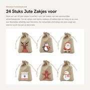 Calendario di Natale da 24 pezzi con sacchetti di juta - Pacchi di regalo per l'autoaiuto - Sacchetti per regali di Natale - Corda per aprire - Disegni colorati - Sacchetti per regali