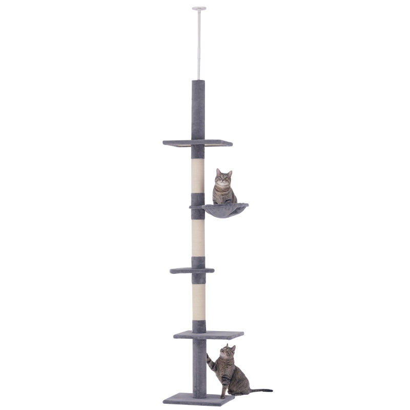 Albero tiragraffi da soffitto regolabile in altezza, 40 x 34 x 230-260 cm, grigio