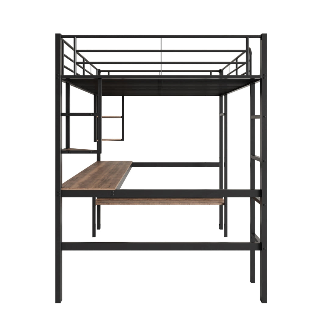 Letto a soppalco 90x200 cm con scrivania e libreria; metallo; nero