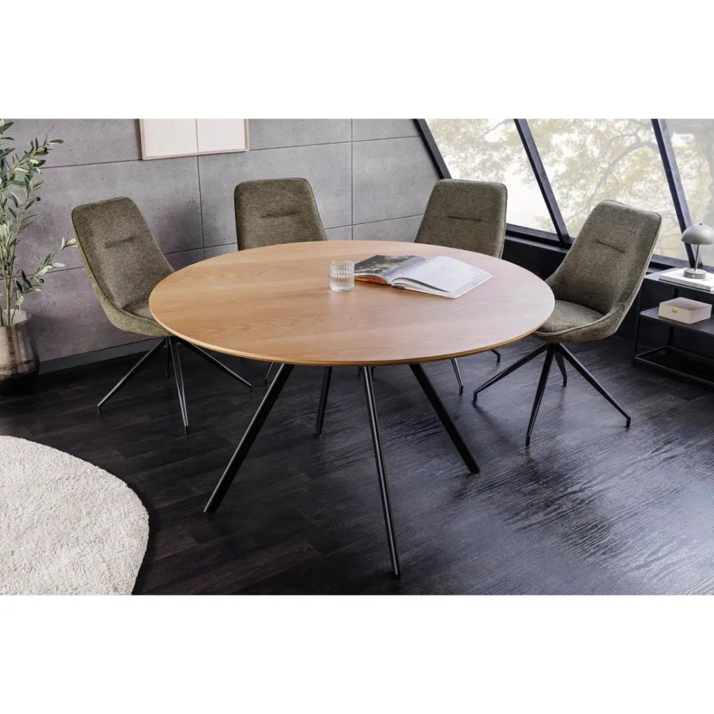 Tavolo da pranzo SOREN – Effetto legno di quercia e metallo – 120 cm – Rotondo – Stile industriale
