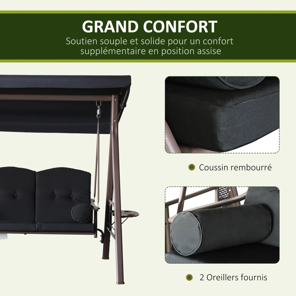 Amaca da Giardino 3 Posti con Cuscini ¨C Zephmum ¨C Grigio Polyester 200x150x120 cm