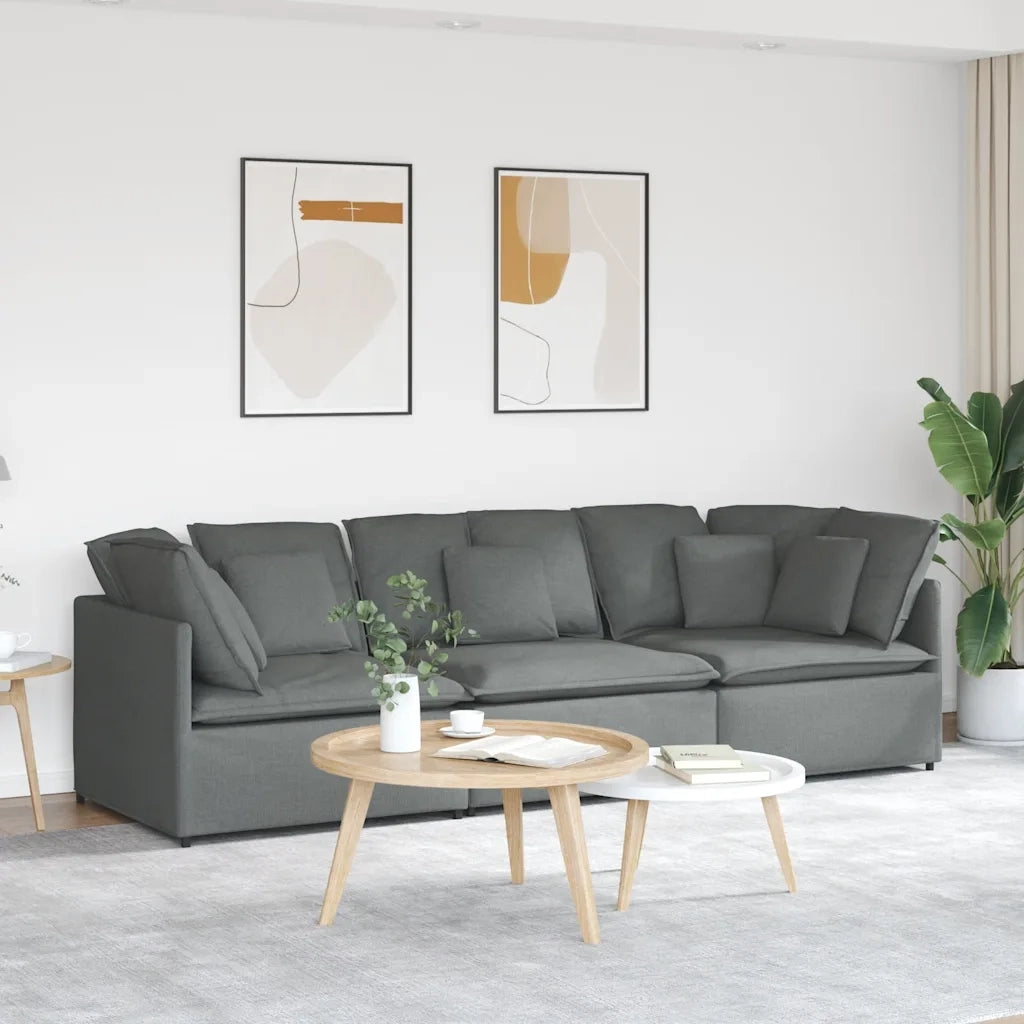 vidaXL Divano Modulare con Cuscini in Tessuto Grigio Scuro