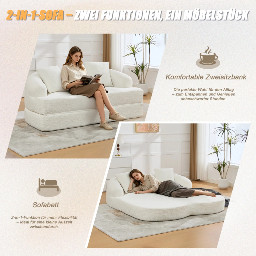 DIVANO LETTO 2 posti pieghevole 157x84x65 cm Chenille Beige