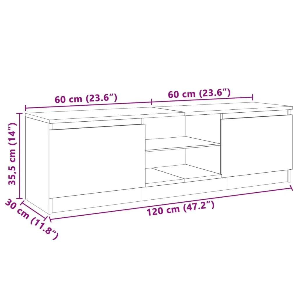 Mobile TV multimediale mensola TV credenza mobile TV per sala da pranzo soggiorno camera da letto con luci LED rovere Sonoma 120 x 30 x 35,5 cm marrone 02_0026754