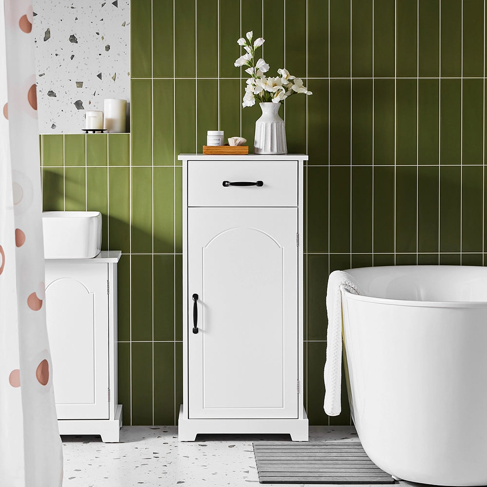SoBuy Mobiletto Bagno Salvaspazio – Mobiletto Bagno Stretto con Cassetti e Ripiani Regolabili, Cassettiera nel legno, Resistente all'Umidità, Bianco, 42x30x93cm, BZR207-W
