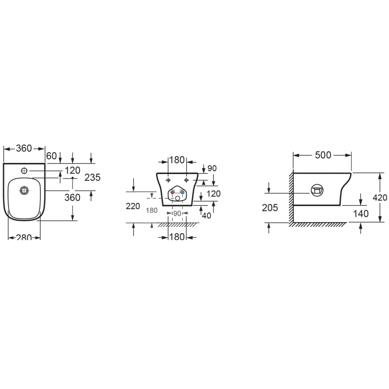 Bidet sospeso in porcellana GRACE 36x50 cm