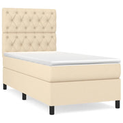 Letto singolo | Letto per adulti | Giroletto a Molle con Materasso Crema 80x200 cm inTessuto