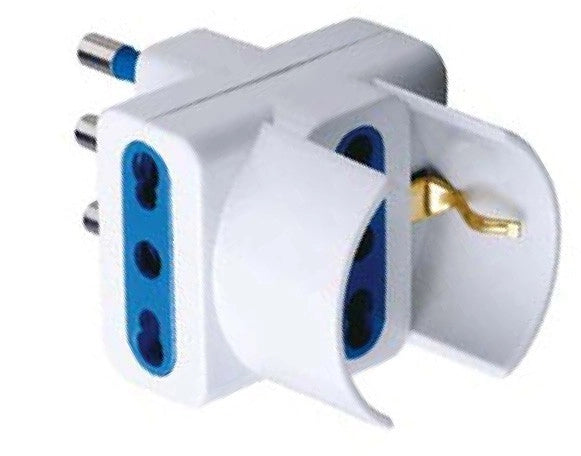 ADATTATORE TRIPLO USO 16A + T , 2 PRESE BIPASSO + 1 PRESA SCHOKO,CLASSE DI PROTEZIONE IP20