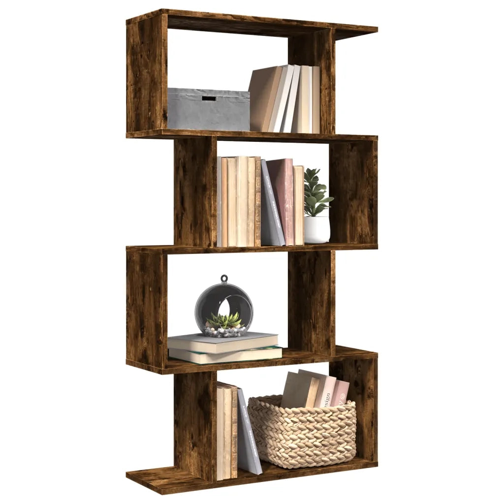 Libreria 4 Ripiani-Scaffale per Libri-Mobile di Stoccaggio Rovere Fumo 70x24x129 cm in Truciolato
