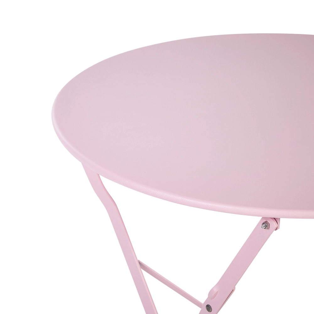 Set da bistrot da 3 pezzi in metallo di colore rosa pastello con schienale a doghe pieghevole all'aperto