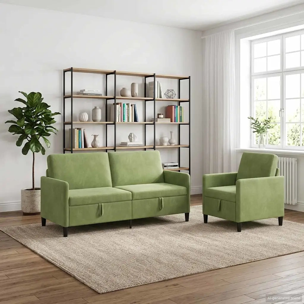 Set di Divani con Storage 2 pz Verde chiaro Poliestere 3429221
