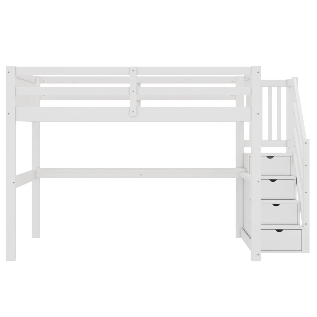 LETTO a soppalco con scrivania e cassetti 140x200 cm Legno di pino Bianco