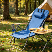 Sedia pieghevole da esterno blu con schienale reclinabile in 4 posizioni e design zaino