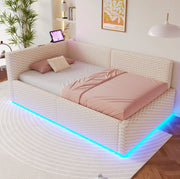 Letto imbottito 90 x 200 cm con LED, USB e vano contenitore