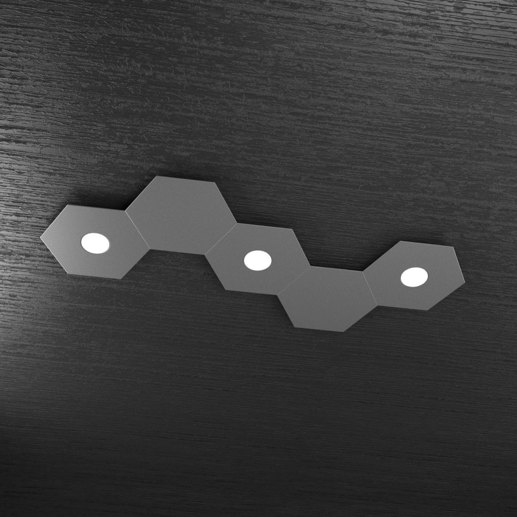 HEXAGON APPLIQUE-PLAFONIERA 3 LUCI + 2 DECORATIVO GRIGIO ANTRACITE 1142-3L2D-GA