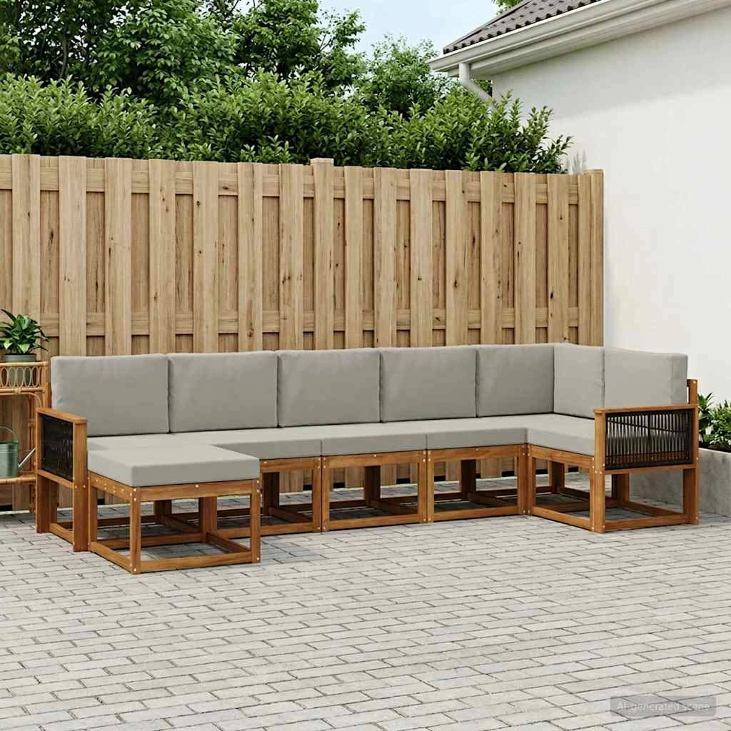 Set di divani da esterno 7 pz Naturale e Grigio Chiaro 3385392