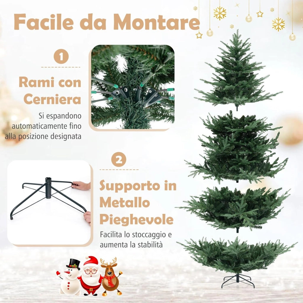 Albero di Natale Artificiale 135/180/210/240 CM, Albero di Natale con 160/240/340/450 Luci LED Bianche Calde, 442/778/1090/1480 Punte di Rami e Foglie Miste in PE & PVC (240 CM)