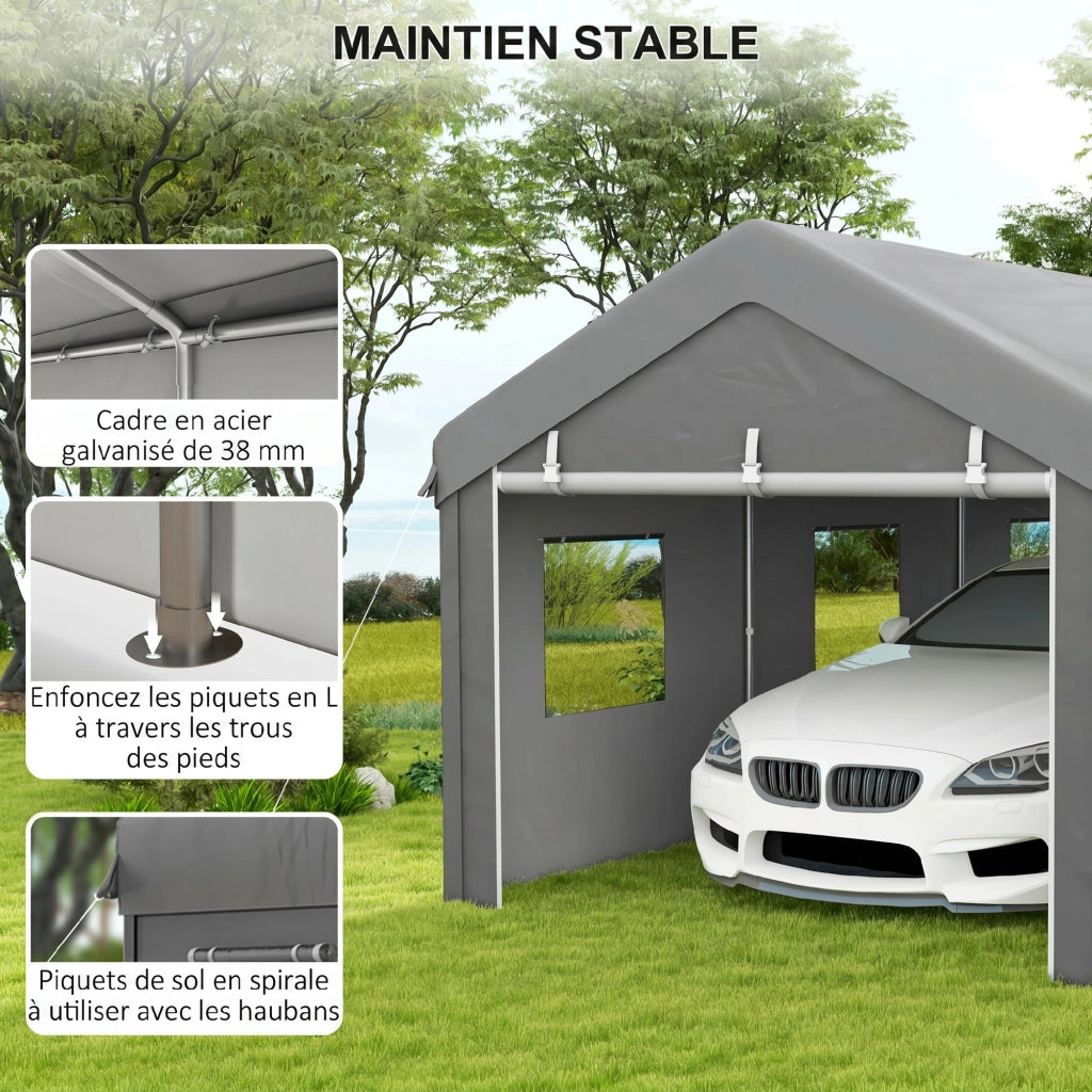 Tenda Garage Carport ¨C Zephmum ¨C 6x2.95x2.78 m Acciaio Grigio