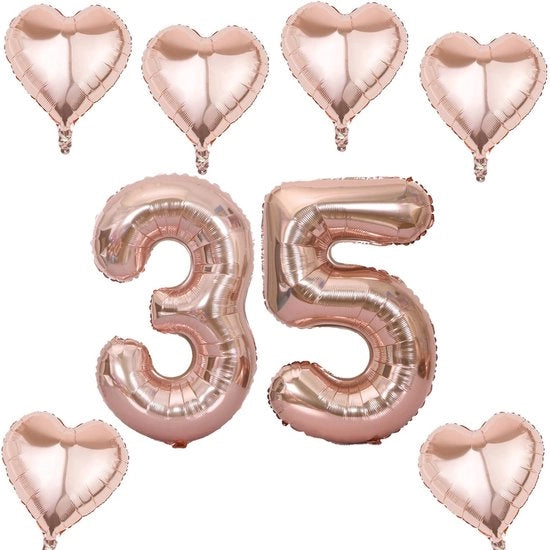 Set di palloni gonfiabili XL 35 - 2 pezzi - Arcobaleno/ Rosa - Decorazione per compleanni - Incluso raccordo per gonfiare - 81 cm - Pallone numerato